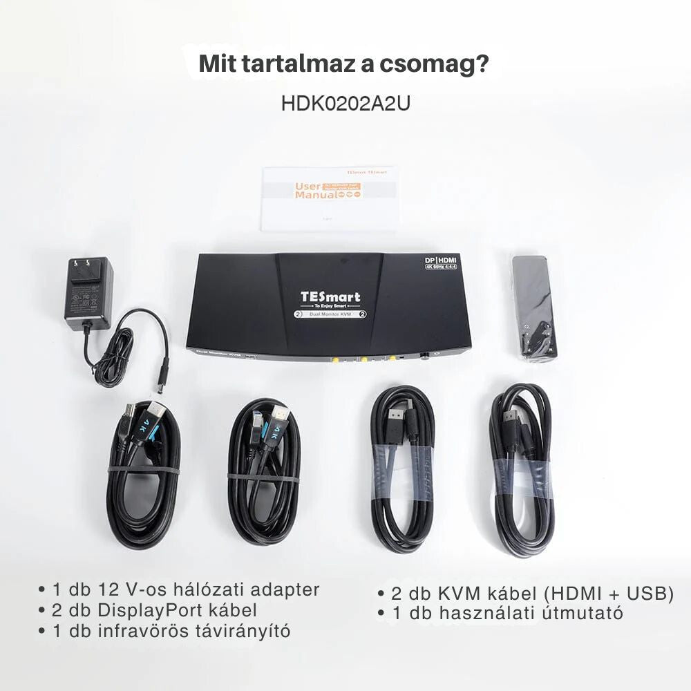 TESmart Podwójny Monitor KVM Switch – 2x2 (2 PC / 2 Monitory) HDMI + DisplayPort, 4K@60Hz, EDID, USB 3.0