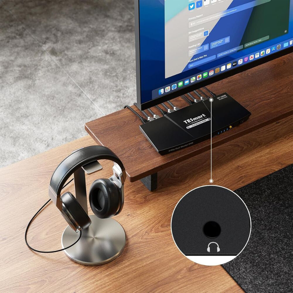 TESmart Podwójny Monitor KVM Switch – 4×2 (2 PC / 2 Monitory), HDMI + DisplayPort, 4K@60Hz, EDID, USB 2.0 (Czarny)