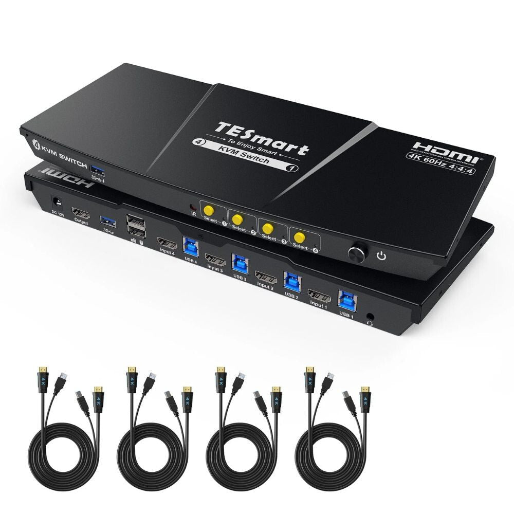 TESmart HDMI KVM Switch – 4x1 (4 PC / 1 Monitor), 4K@60Hz, EDID, USB 3.0