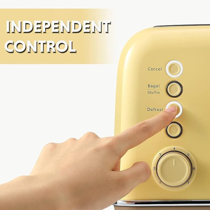 Toster Buydeem DT640E – na 4 kromki, cytrynowożółty, retro design