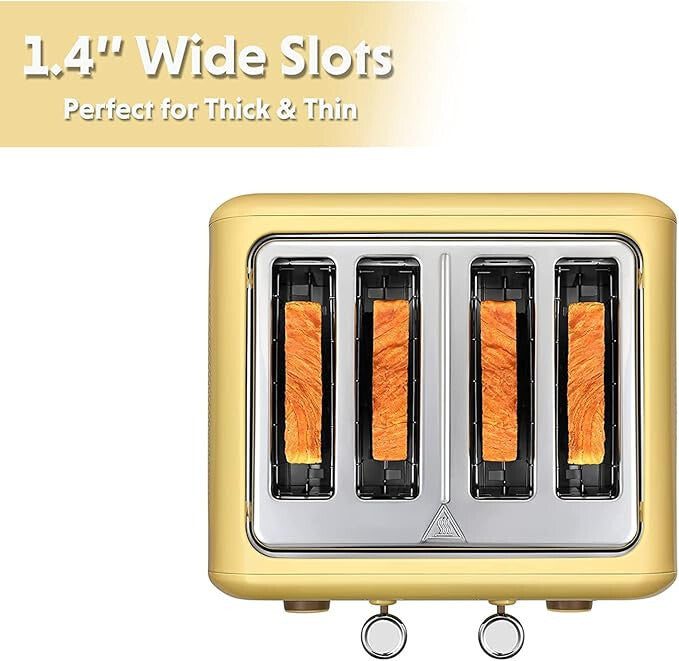 Toster Buydeem DT640E – na 4 kromki, cytrynowożółty, retro design