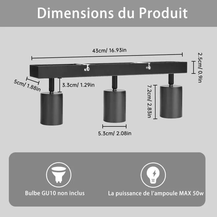 Kambo 3 Égős Forgatható LED Mennyezeti Spotlámpa - Fekete - BShopy763043414356_1