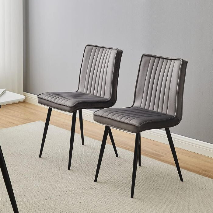 Kárpitozott Étkezőszék Szett 2db – Szürke Bársony, Modern Fém Lábas Székek - BShopyC - U - DC - B0320GY_3