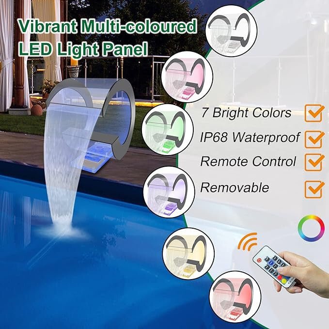 LONGRUN C - alakú Vízesés Kifolyó Rozsdamentes Acél Medence Szökőkút 36.3cm - BShopyX001NJ2SKZ_2