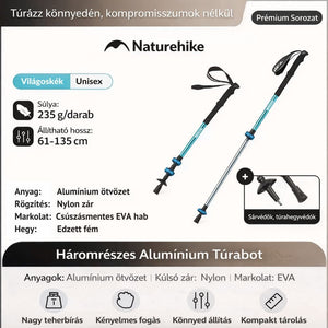 Aluminiowy kij trekkingowy Naturehike – 3-częściowy, 61–135 cm, z rękojeścią EVA, niebieski – BShopy