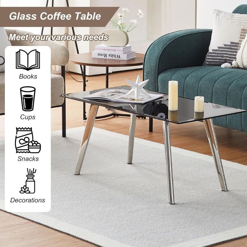 OFCASA Fekete Üveg Kávézó Asztal Nappalihoz - Fekete - BShopyBZYO - CT - 0464GY_2