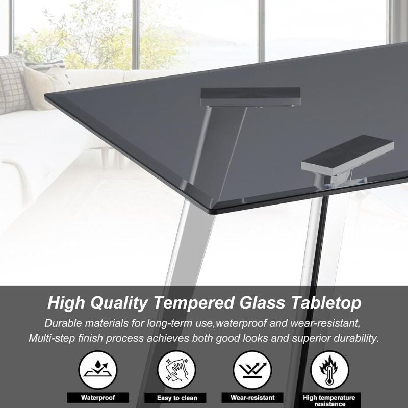 OFCASA Fekete Üveg Kávézó Asztal Nappalihoz - Fekete - BShopyBZYO - CT - 0464GY_4