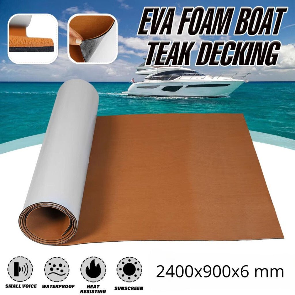 Öntapadós EVA Hajópadló Burkolólap 2400x900x6 mm - Világosbarna Teak Minta, Csúszásmentes, Vízálló - BShopy921044291236_6
