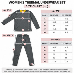 Tabela rozmiarów damskiego zestawu termo – XL (170/95) i XXL (175/100)