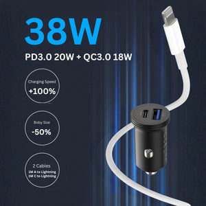 Ładowarka samochodowa USB-C – 43W, 2-portowa szybka ładowarka do telefonu i tabletu - BShopy