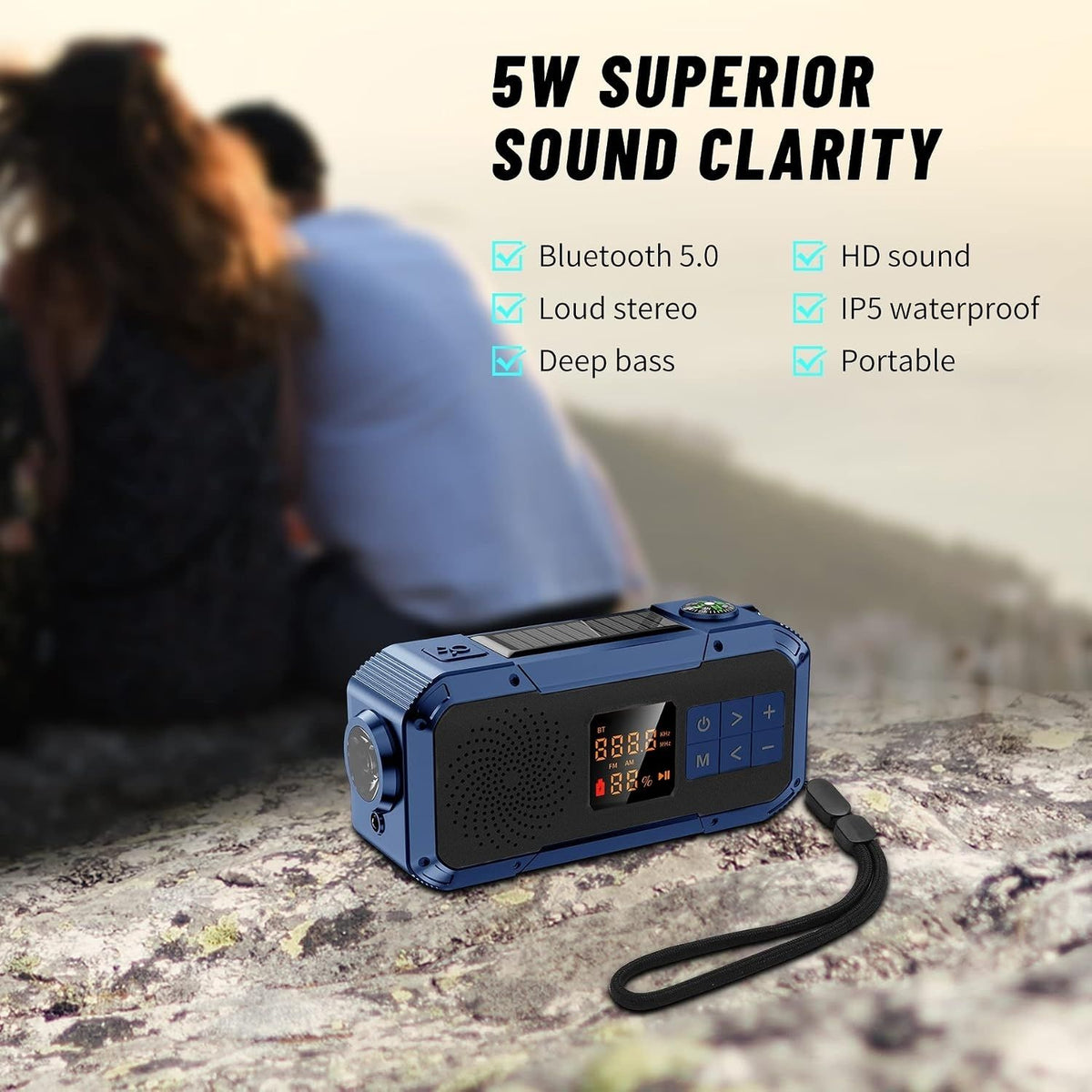 Wielofunkcyjne Przenośne Radio - Bluetooth, Powerbank, Solarne, Latarka Awaryjna