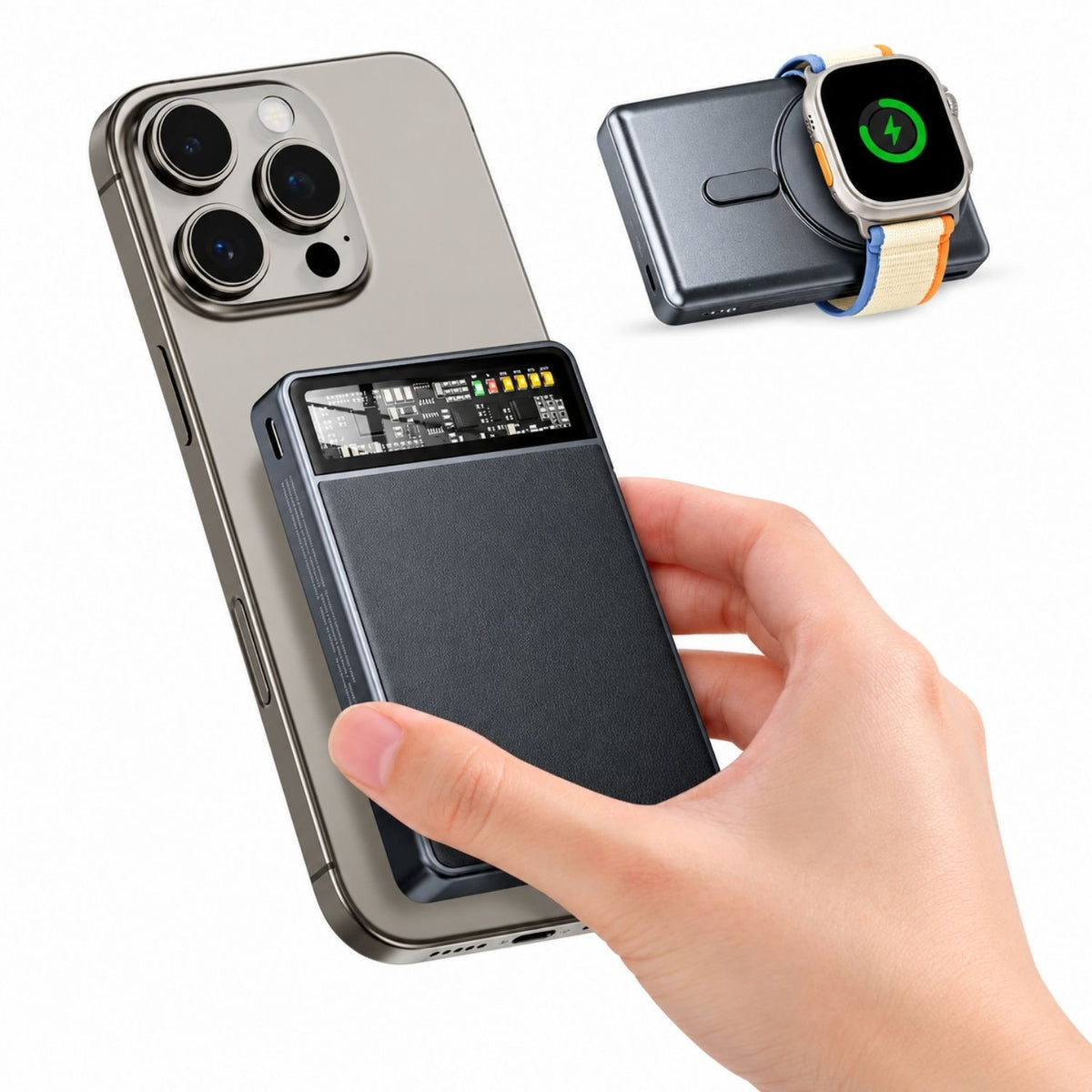 KPON Magnetyczny power bank 10000mAh z ładowarką Magsafe do iPhone i Apple Watch – karbonowa czerń