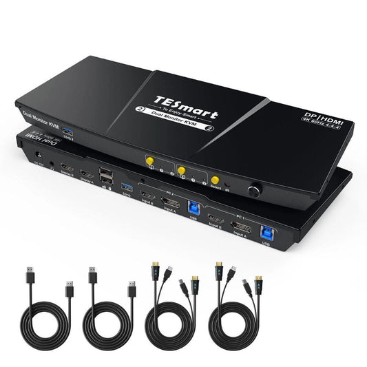 TESmart Podwójny Monitor KVM Switch – 2x2 (2 PC / 2 Monitory) HDMI + DisplayPort, 4K@60Hz, EDID, USB 3.0