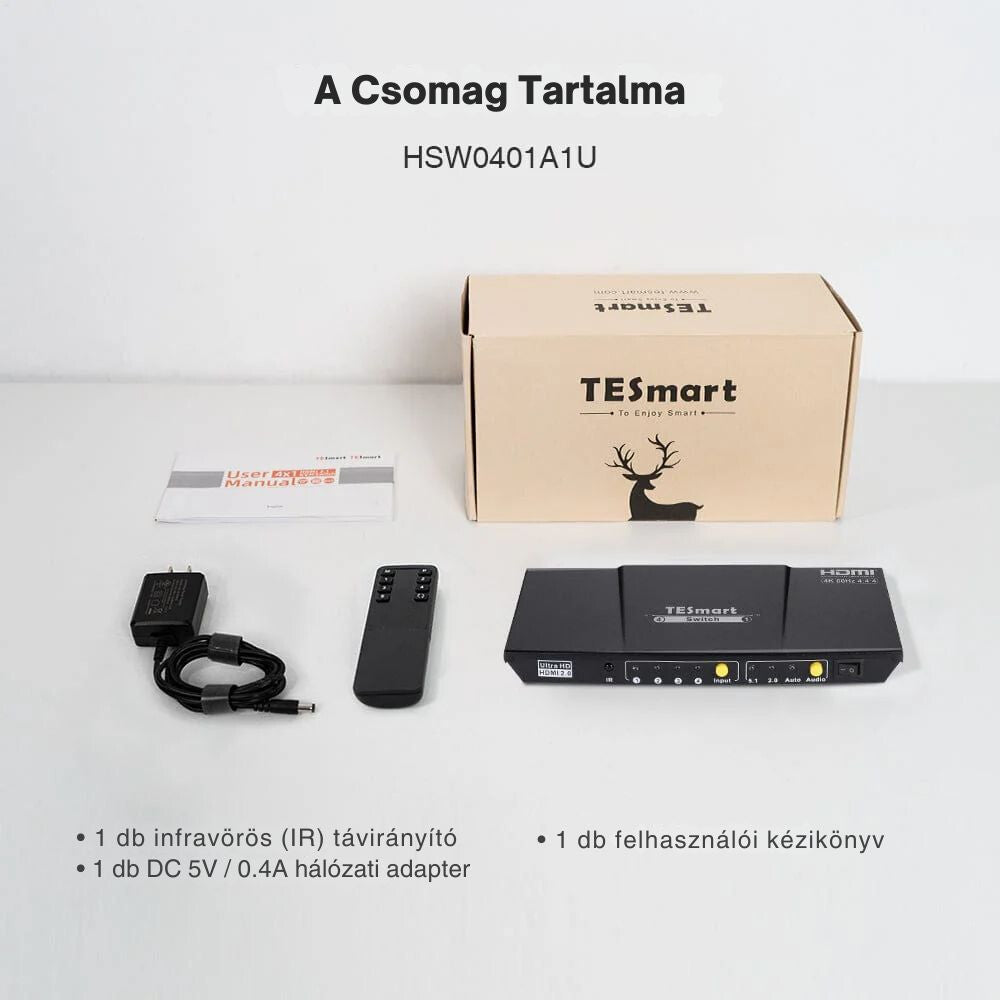 TESmart UHD HDMI Switch – 4x1 (4 Wejścia 1 Wyjście), 4K@60Hz, HDR10, Dolby Vision, S/PDIF, CEC, Z Wyjściem Audio (Koralowoczerwony)