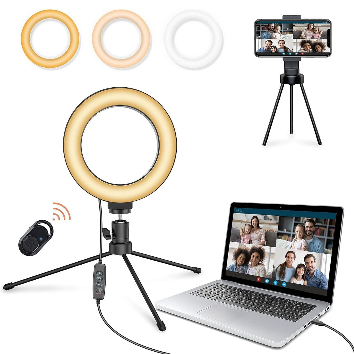 Jeemak PC50 Lampa Pierścieniowa z Statywem - LED do Selfie z Uchwyt na Telefon