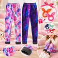 Legginsy dziecięce zimowe z polarem i wzorem Galaxy – 2 pary spodni termicznych + 2 gumki do włosów