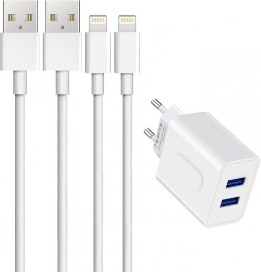 Amoner 2 - Port USB - A Fali Töltőadapter, 2 db Lightning Kábellel Apple Készülékekhez - BShopyAmoner USB töltőAndroid töltőkábelgyors töltés USB - CX001K0T4SB_0
