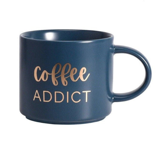 "Coffee ADDICT" Feliratú Elegáns Kerámibögre 410ml - es (Kék, Arany Felirattal) - BShopyajándék bögrefeliratos bögrekerámia bögreEM2052_0