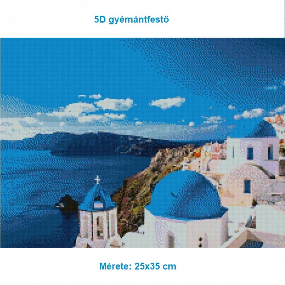 Gyémántfestő Készlet Kék Tengerparti És Görög Dóm Mintával 35x25cm - BShopy