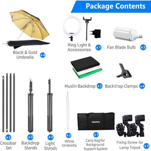 Hakutatz Professzionális Fotóstúdió Szett, Körlámpával és Világítással - BShopy