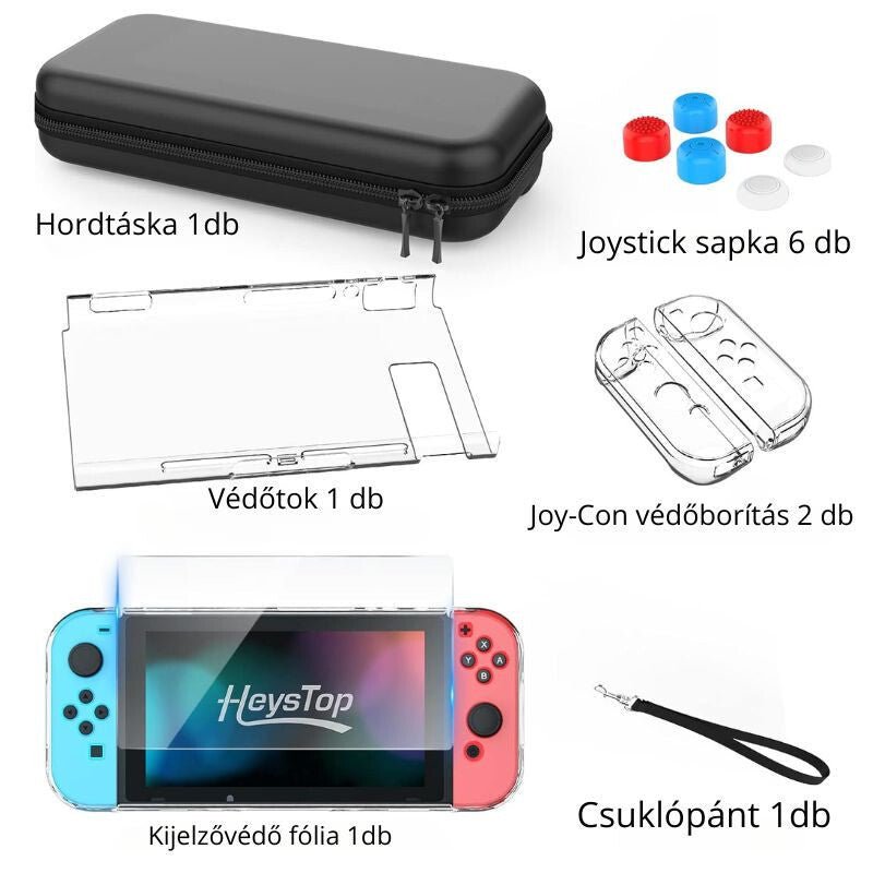 HEYSTOP Nintendo Switch Védőszett - Fekete, Ütésálló Tok és Tartozékok - BShopy