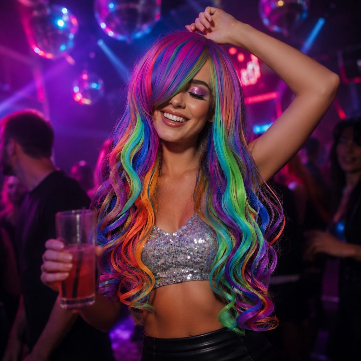 Hosszú Szivárvány Paróka Nőknek – Göndör, Többszínű Cosplay és Party Jelmezes Paróka, Hőálló Szintetikus Haj - BShopy