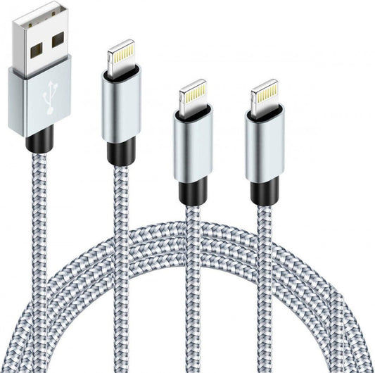 iPhone Töltő Fonott Nylon 3db: 1m+2m/2db (Fehér - Szürke) - BShopyapple001A_0