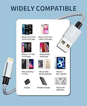 iPhone Töltő Fonott Nylon 3db: 1m+2m/2db (Fehér - Szürke) - BShopy