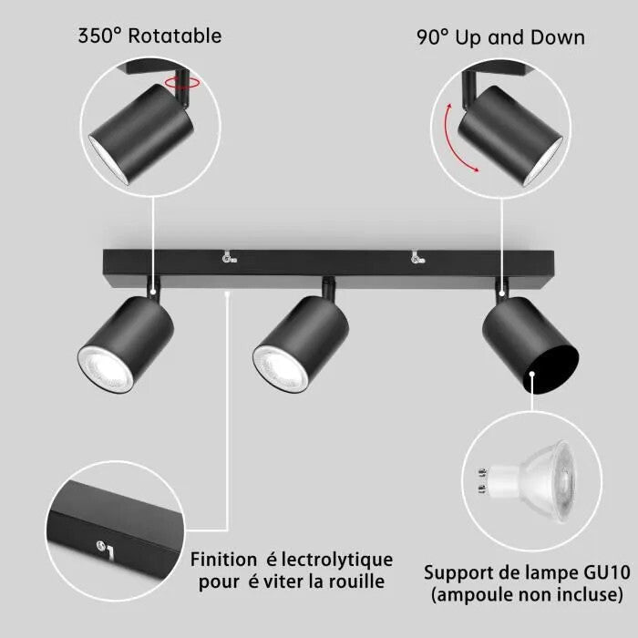 Kambo 3 Égős Forgatható LED Mennyezeti Spotlámpa - Fekete - BShopy763043414356_2