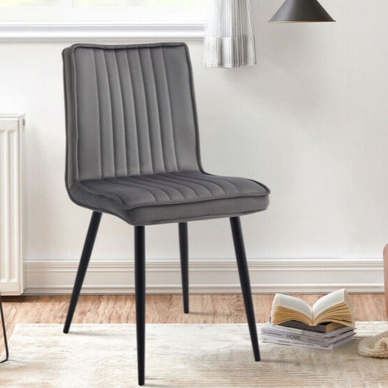 Kárpitozott Étkezőszék Szett 2db – Szürke Bársony, Modern Fém Lábas Székek - BShopyC - U - DC - B0320GY_6