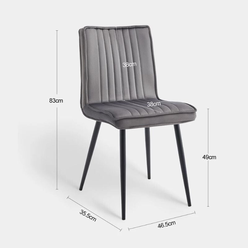 Kárpitozott Étkezőszék Szett 2db – Szürke Bársony, Modern Fém Lábas Székek - BShopyC - U - DC - B0320GY_5