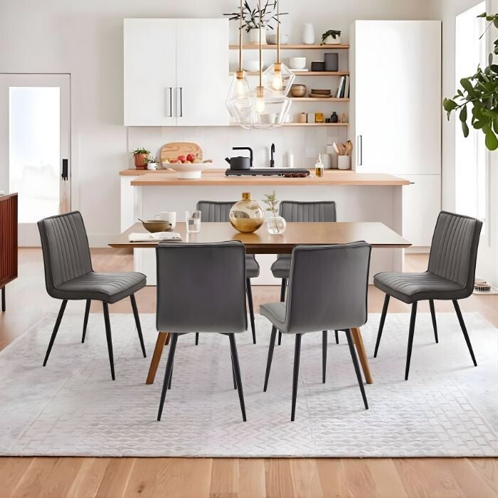 Kárpitozott Étkezőszék Szett 2db – Szürke Bársony, Modern Fém Lábas Székek - BShopyC - U - DC - B0320GY_1