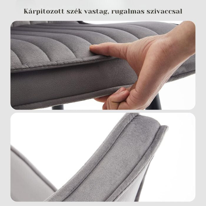 Kárpitozott Étkezőszék Szett 2db – Szürke Bársony, Modern Fém Lábas Székek - BShopyC - U - DC - B0320GY_4