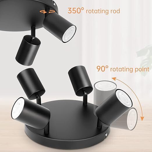 Obrotowa, regulowana 4-punktowa lampa sufitowa spot LED GU10 Ketom (czarna) – BShopy