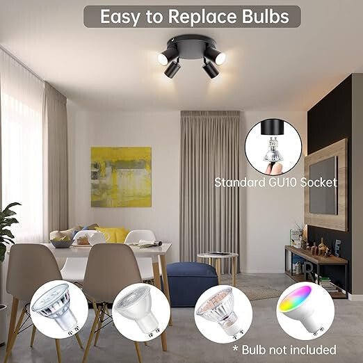 Obrotowa, regulowana 4-punktowa lampa sufitowa spot LED GU10 Ketom (czarna) – BShopy