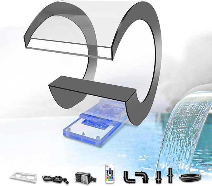 LONGRUN C - alakú Vízesés Kifolyó Rozsdamentes Acél Medence Szökőkút 36.3cm - BShopyX001NJ2SKZ_0