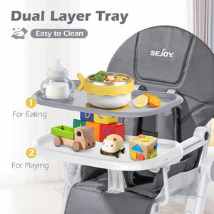 Multifunkciós Baba Etetőszék – Állítható Magasság, Dupla Tálca, Összecsukható Kivitel-BShopy