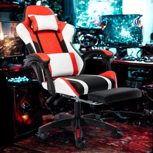 OFCASA Ergonomikus Gamer Szék Narancssárga - Fehér, Lábtartóval - BShopy