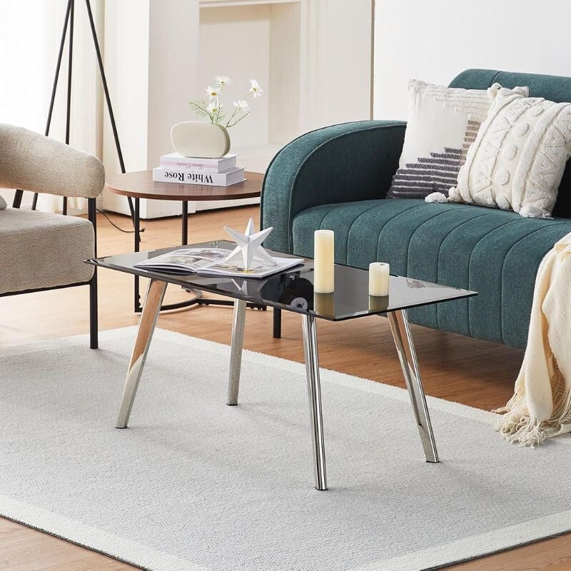 OFCASA Fekete Üveg Kávézó Asztal Nappalihoz - Fekete - BShopyBZYO - CT - 0464GY_3