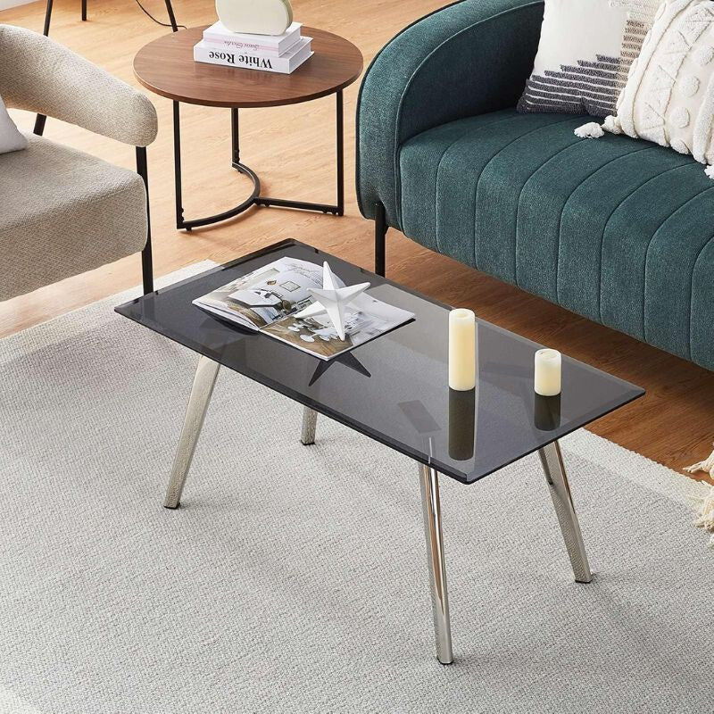 OFCASA Fekete Üveg Kávézó Asztal Nappalihoz - Fekete - BShopyBZYO - CT - 0464GY_0