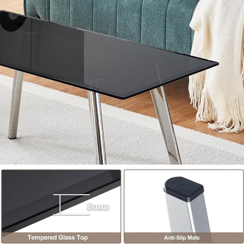 OFCASA Fekete Üveg Kávézó Asztal Nappalihoz - Fekete - BShopyBZYO - CT - 0464GY_1