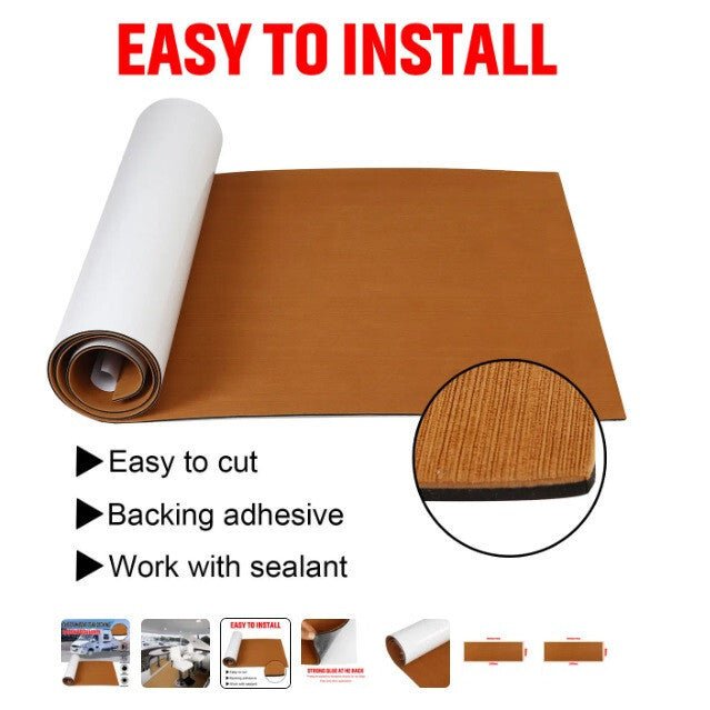 Öntapadós EVA Hajópadló Burkolólap 2400x900x6 mm - Világosbarna Teak Minta, Csúszásmentes, Vízálló - BShopy921044291236_3