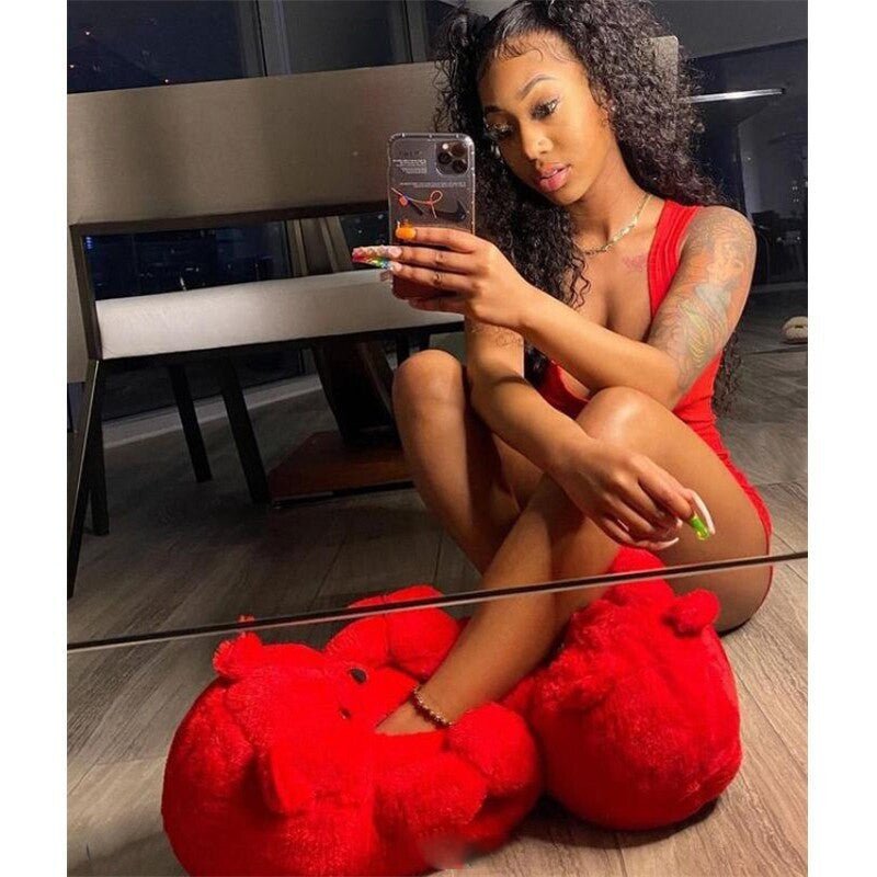 Piros Mamusz Nőknek – 36–41 Méret, Puha és Meleg Benti Cipő Téli Otthoni Használatra - BShopyEM0623_0