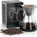 Pour Over Kávékészítő 800ml - Üveg Kanna Fém Szűrővel, Kézi Filteres Kávéfőző - BShopy