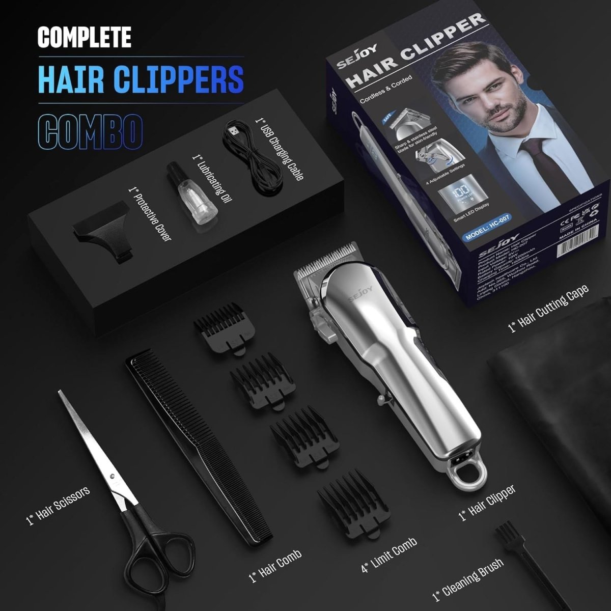 Professzionális Hajvágó és Szakállvágó LCD Kijelzővel - USB Tölthető - BShopy