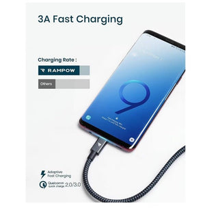 Rampow USB - C Fonott Adatkábel 2m Szürke - Gyorstöltés és Adatátvitel - BShopy