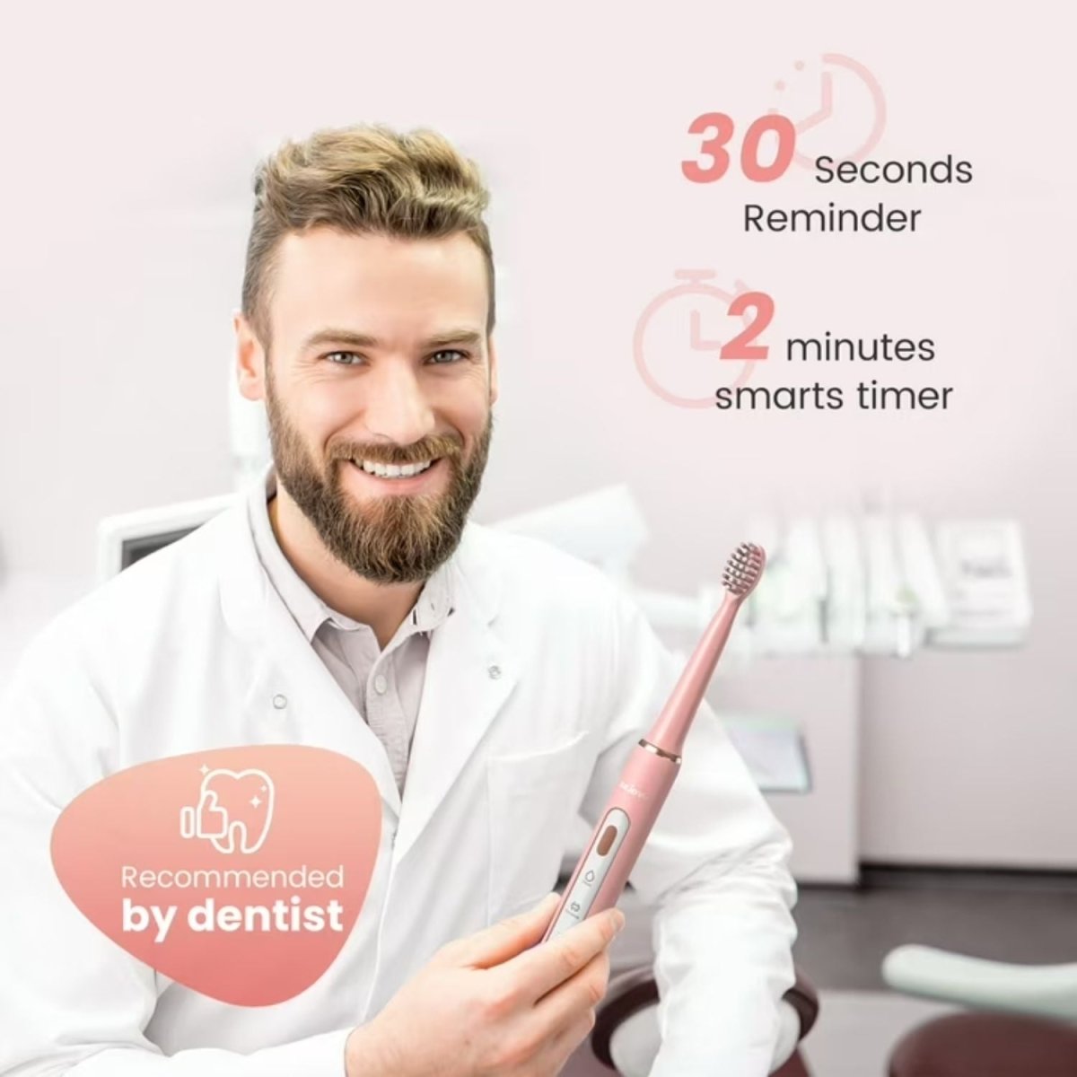Sejoy TB8132A - CE Rózsaszín Szonikus Elektromos Fogkefe - USB Töltéssel, 3 Tisztítási Móddal - BShopy