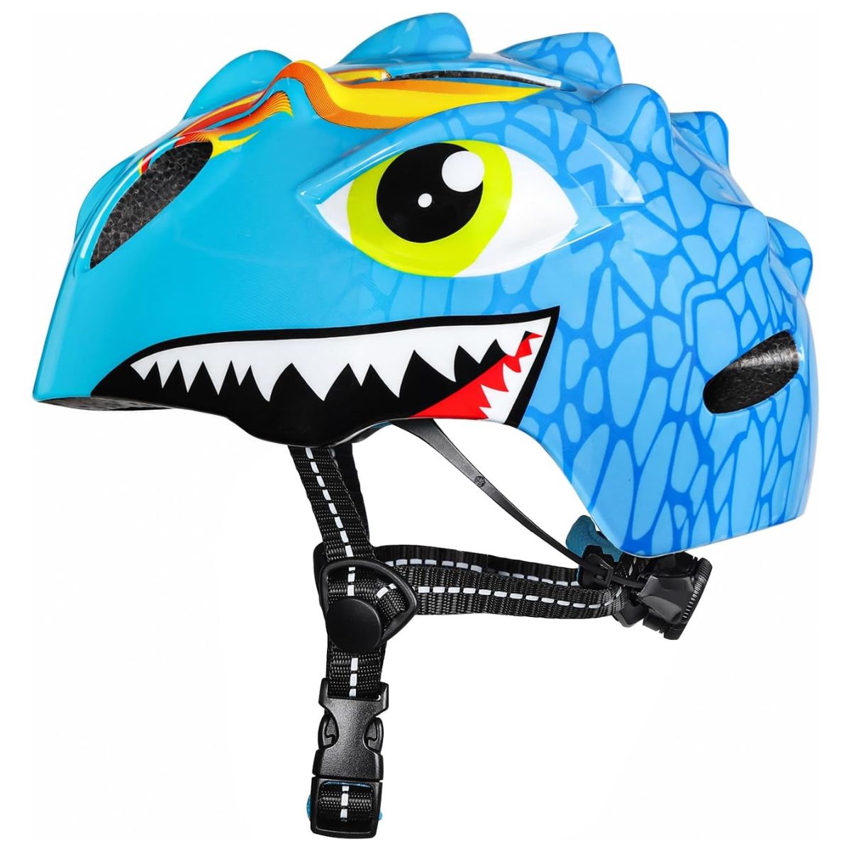 Niebieski kask rowerowy dla dzieci z dinozaurem