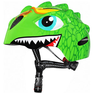 Zielony kask rowerowy dla dzieci z dinozaurem