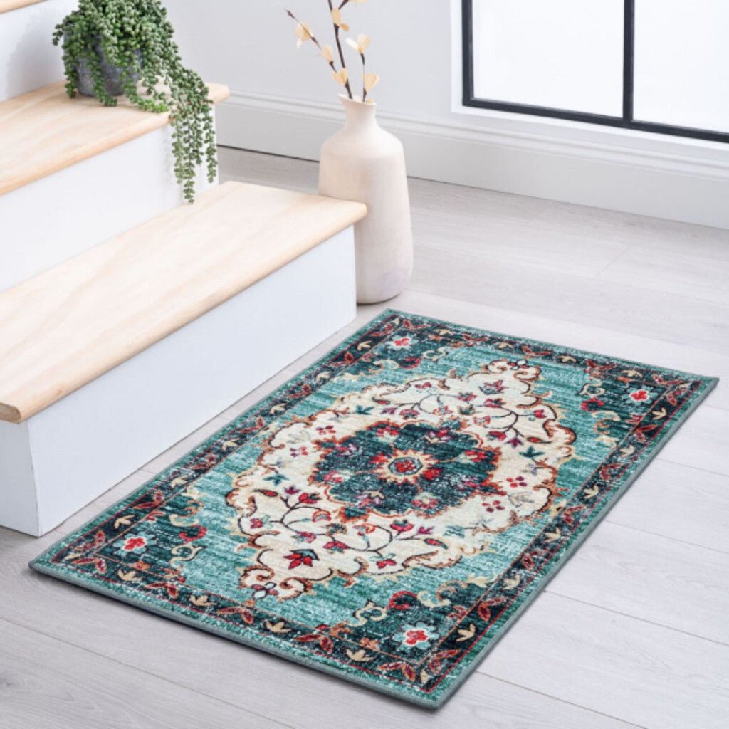 Taleta Durham Türkiz Virágos Beltéri Szőnyeg 50x80cm - BShopyX0016EPPFR_0
